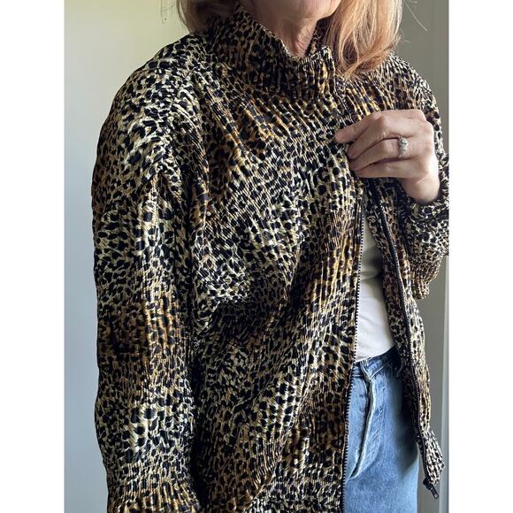 Vintage 80s Animal Print Womens Zipper Jacket/Bomber Micro Pleated Sz L/XL - Picture 8 of 10